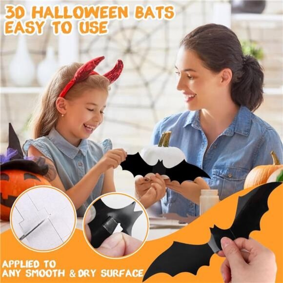 Bats Wall Decor, 120 Pcs 3D Bat Halloween Decoration Stickers for Home - Picture 6 of 7